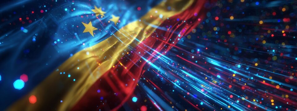 Digital Representation of the Flag of the Democratic Republic of Congo with Colorful Effects and Motion Blur