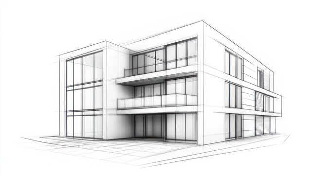 Modern architectural sketch of three story building