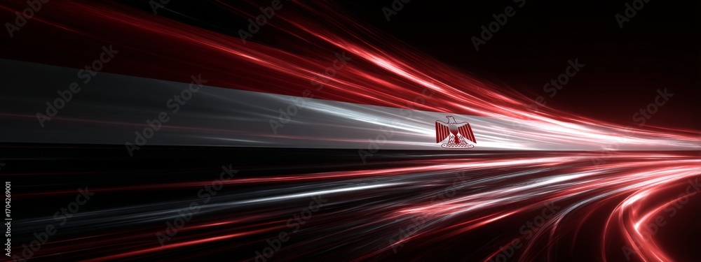 Poster futuristic digital animation of an egyptian flag with dynamic waves and light trails