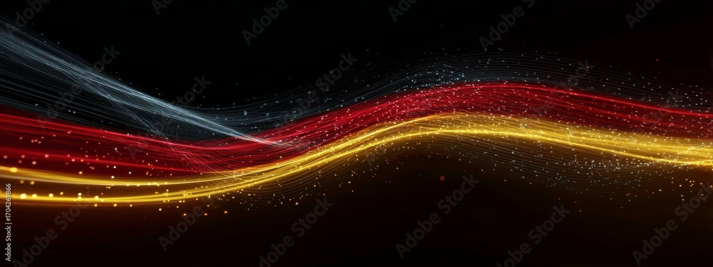 Poster digital animation of waves featuring germany flag colors in futuristic style with a dark background