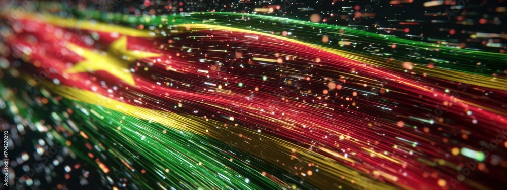 Poster futuristic digital animation of grenada flag waves with vibrant colors and dynamic motion effects
