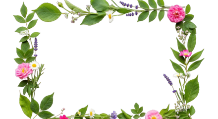 Square Frame of Pink Roses Lavender and Daisies.