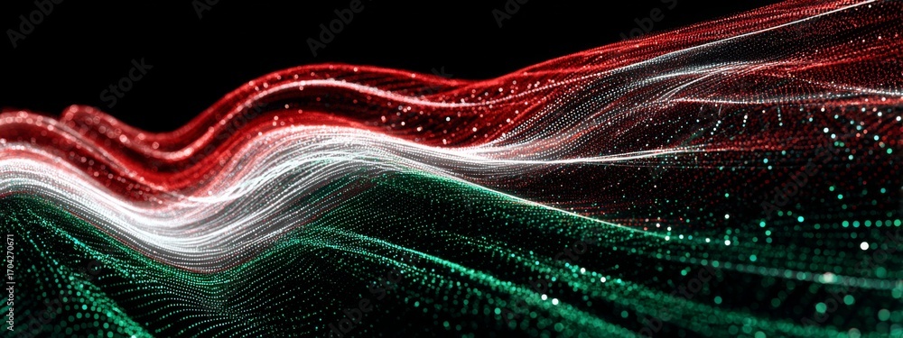 Poster Futuristic Animation of Hungary Flag Waves in Digital Style with Glowing Particles and Vibrant Colors