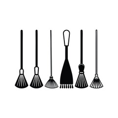 Naklejka premium Black white silhouette different types brooms brushes