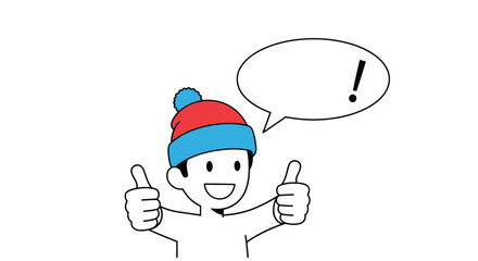 Fototapeta premium Excited character wearing a beanie gives two thumbs up in appreciation.