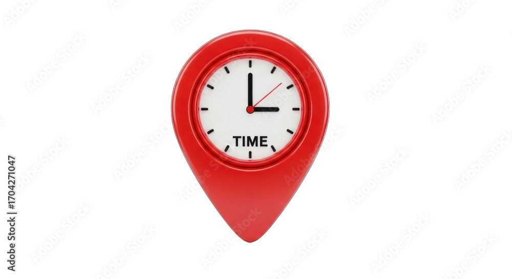 Fototapete Red Map Pointer Clock Showing Time.