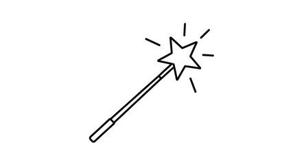 A simple doodle of a magic wand with a star emitting sparkles indicating its magical power.