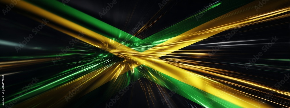 Poster Futuristic Animated Representation of the Jamaica Flag with Dynamic Waves and Light Effects