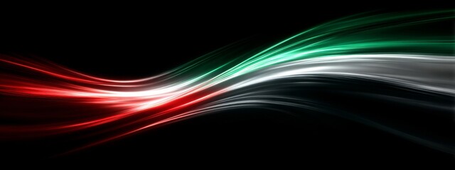 Futuristic Digital Animation of Kuwait Flag Waves in Vibrant Colors of Red, White, Green on Dark Background