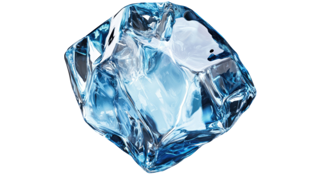 Crystal ice cube transparent frozen block clear cold water element symbolizing freshness purity beverage concept isolated on white background