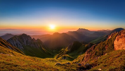 A Photography Of Majestic Mountain Sunrise A Majestic Sunrise Over A Mountain Range With The First Rays Of Light Painting The Peaks In Shades Of Gold And Pink Exudes The Exuberance Of Sunrise Beau