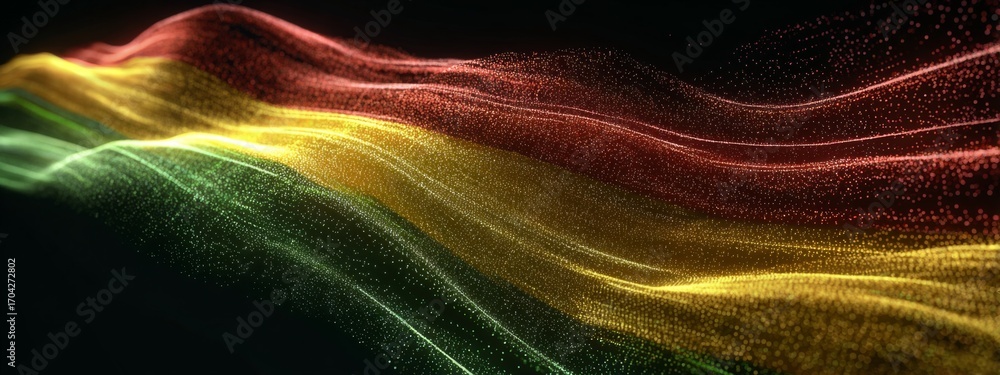 Poster digital art of lithuania flag waves in futuristic style with vibrant colors and dynamic movements