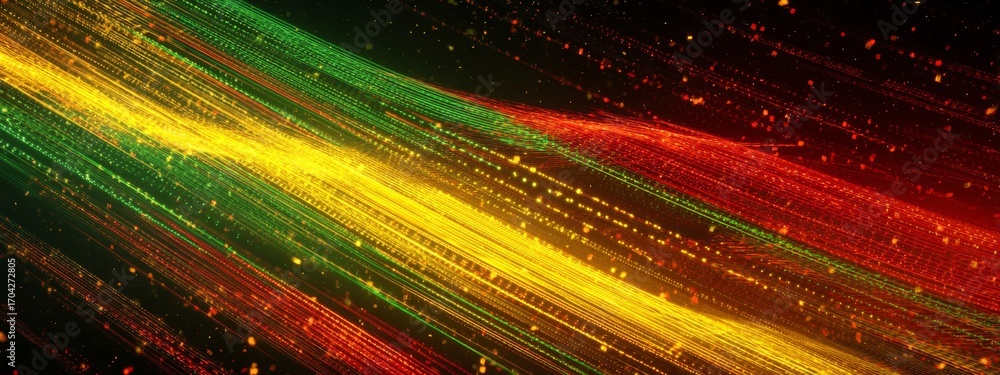 Poster futuristic digital animation of lithuania flag waving in waves of colorful light and particles