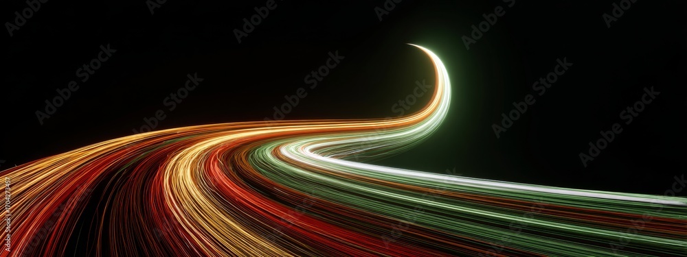 Poster Futuristic Digital Animation of Mauritania Flag Waves with Abstract Light Trails in Dark Background