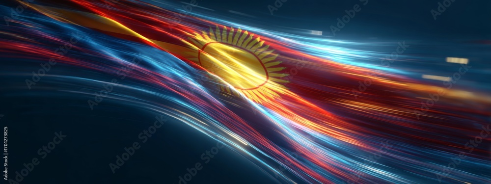 Poster futuristic digital animation of waves with the flag of mongolia flowing gracefully in motion