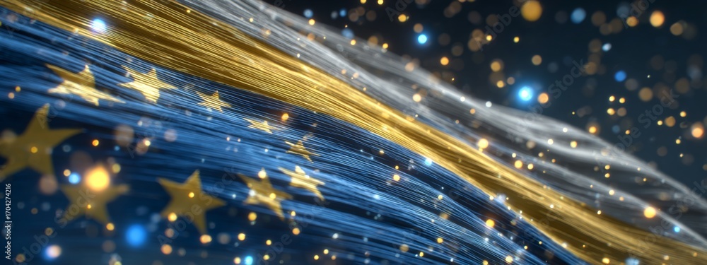 Poster digital animation of nauru flag waves with futuristic and abstract elements in vivid colors