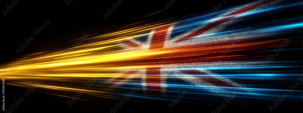Poster futuristic animated flag of niue with glowing waves in motion on a dark background