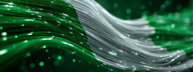 Futuristic Animated Digital Waves of Nigeria Flag, Symphonic Dance of Color and Light in Green and White