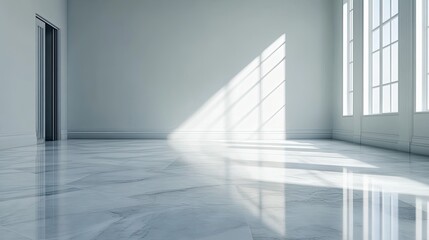 Fototapeta premium Empty room with marble floor and sunlight
