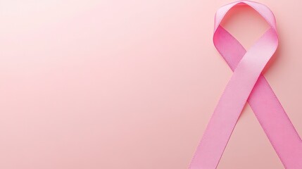 Pink awareness ribbon on solid color background