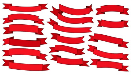 Red ribbon banners in various shapes