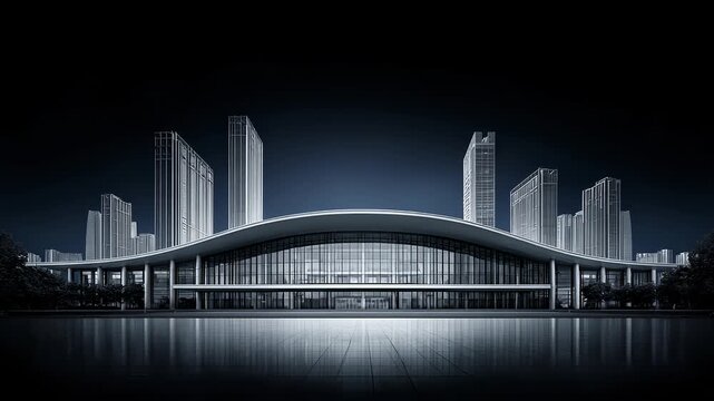 Black and White Image of Modern Urban Architecture