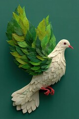 Paper dove carrying leaf branch, clean background, symbol of peace for International Day of Peace