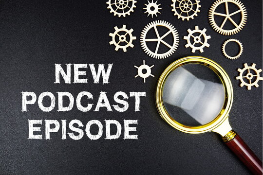 New Poscast Episode text message with magnifying glass on black background