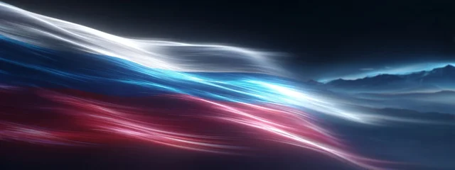 Fotobehang Abstracte kunst Futuristic Waves of Slovenia Flag in a Digital Animation Style with Abstract Light Effects and Dark Background  © Ilmi