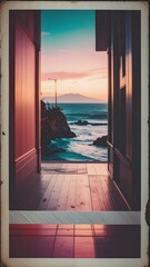 Coastal sunset through doorway