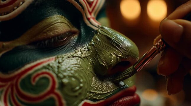 Close Up of an Artist Applying Traditional Kathakali Makeup