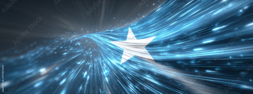 Poster futuristic animated wave design featuring somali flag with glowing effects and dynamic motion