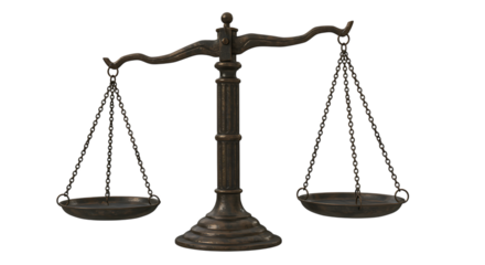 a detailed antique brass scale on transparent background