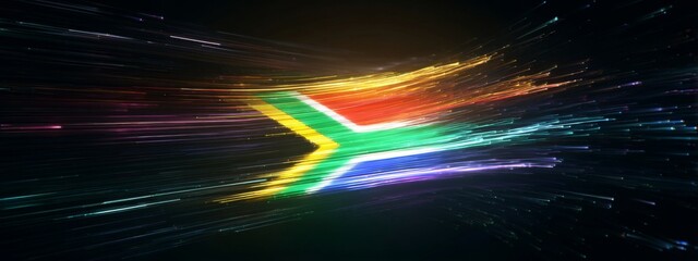 Futuristic Digital Animation of South African Flag Waves with Vibrant Colors and Light Trails
