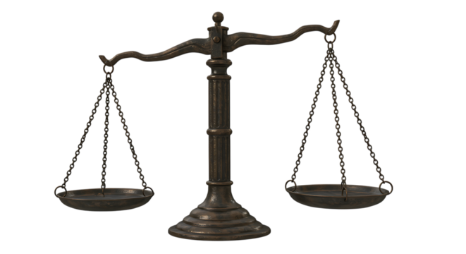 a detailed antique brass scale on transparent background