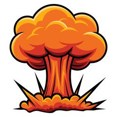 Mushroom cloud explosion vector, atomic bomb cartoon illustration with fire blast and smoke, isolated EPS design for danger and war concept