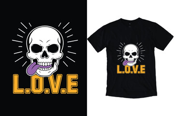 Skull Love Graphic T-Shirt Illustration Design