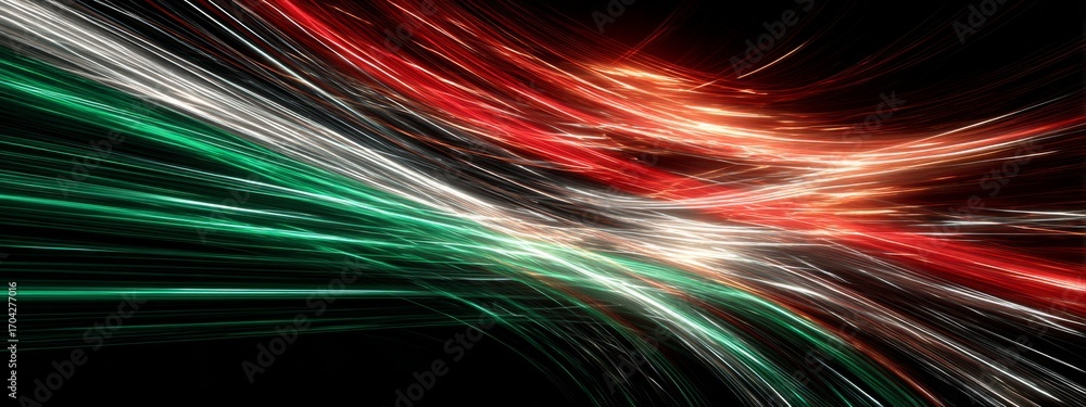 Poster futuristic digital animation of sudan flag waves in vibrant colors on a dark background
