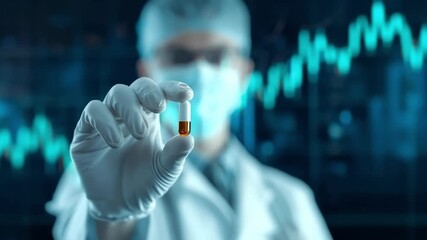 Laboratory scientist conducting research with vaccine vial modern science facility digital data visualization professional setting - Powered by Adobe