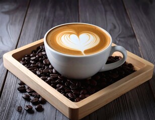 Elegant Close Up Heart Latte Art Coffee Cup Still Life