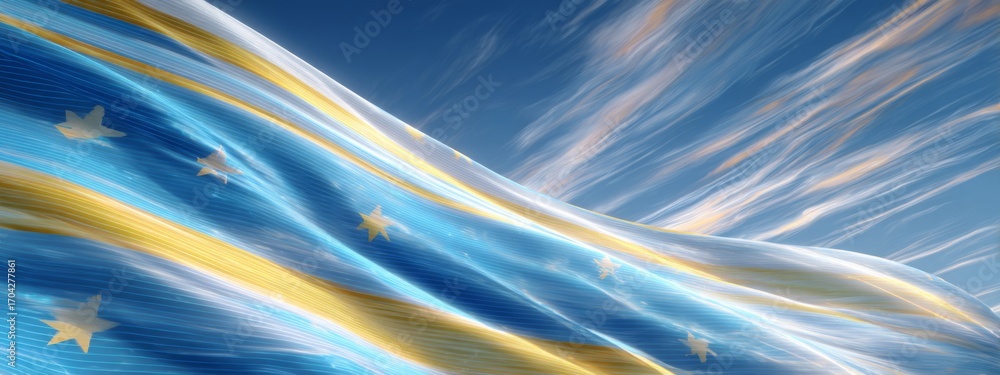 Poster futuristic imaging of tuvalu flag in animated waves with digital effects