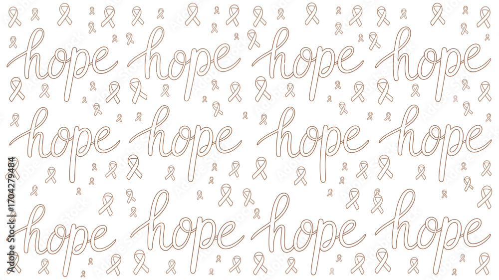 Poster a repeating pattern of hope calligraphy and awareness ribbons on a white background design element