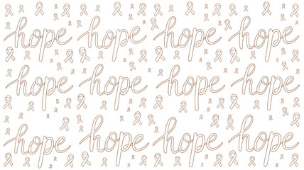 Obraz premium A repeating pattern of hope calligraphy and awareness ribbons on a white background design element