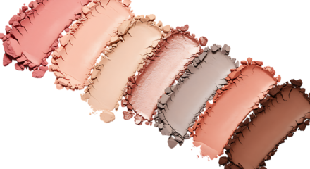 colorful makeup swatches arranged neatly on transparent background