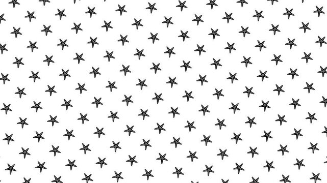 Black starfish pattern loop animation : Seamless marine-inspired motion background with black starfish shapes on white backdrop