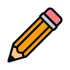 A pencil with a red eraser on top. The pencil is yellow and black. Vector.