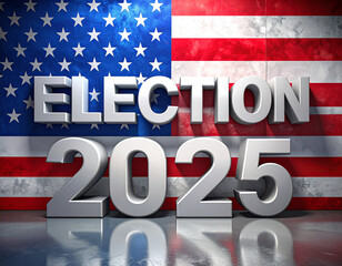 U.S. Election 2025 &ndash; Bold 3D 'ELECTION' Text with American Flag Background