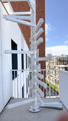 Disassembled stairs to climb to the terrace on a bright clear day