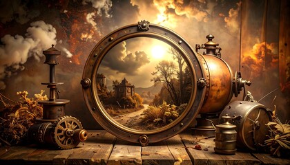 Steampunk landscape reflection