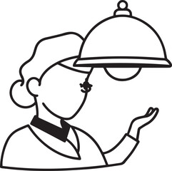 Chef and waiter cartoon illustration holding a tray in restaurant vector design